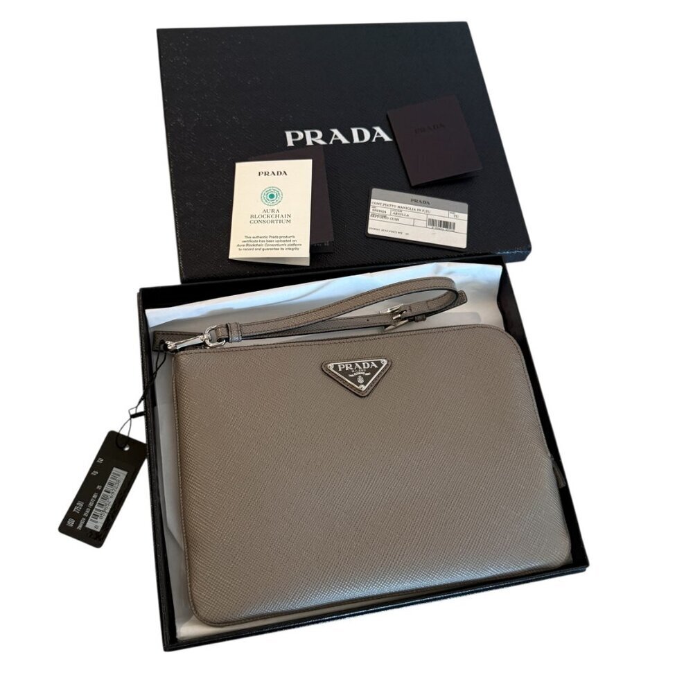 Prada‎ Grey Saffiano Leather Pouch Bag, 2NH024 - Picture 13 of 16